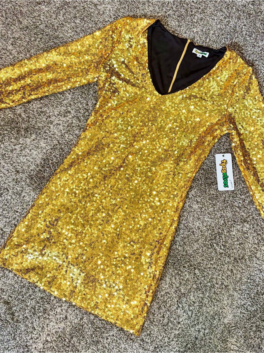 Tipsy Elves Gold Sequin V-Neck Long Sleeve Tunic